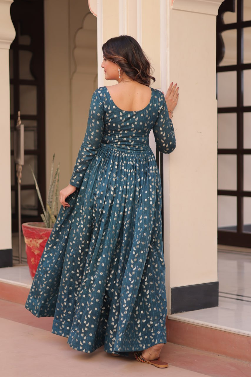 Women's Festive Berry Purple Printed Anarkali Gown with Intricate Zari Work & Embellished Yoke β Perfect for Traditional & Celebration Wear - Image 8